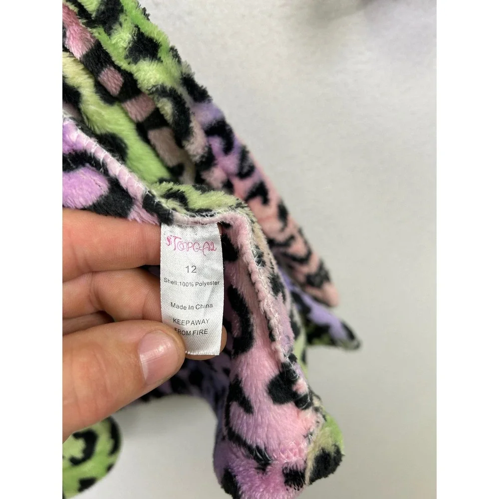 Y2K Neon Topgirl Girls Size 12 Multicolor‎ Leopard Print Hooded Robe Cat Ears